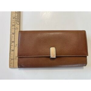 Liz Claiborne Brown Clutch Wallet Snap Closure Checkbook Organizer Faux Leather